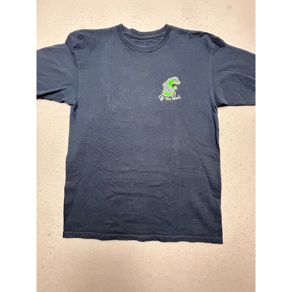 Vans T-Shirt Cotton Blend Navy Blue Skateboard Dinosaur Medium Mens